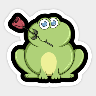 Funny frog with a beautiful red rose Sticker